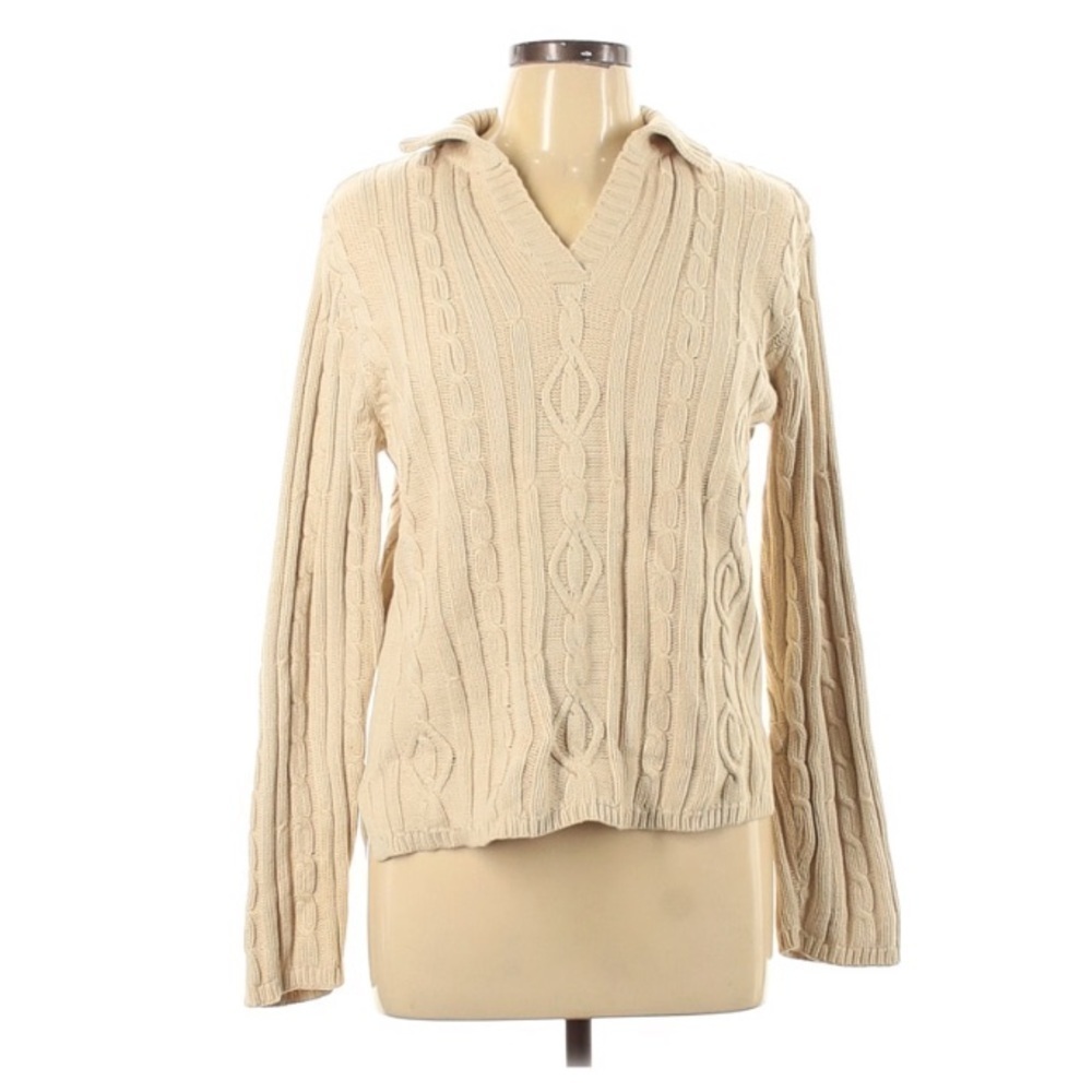 Charter Club Chunky Knit V Neck Cream oatmeal Pullover Large women’s
